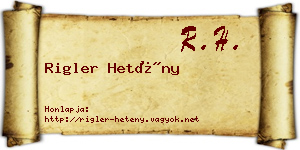 Rigler Hetény névjegykártya